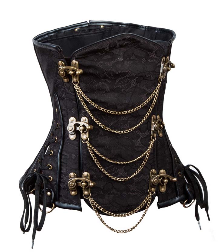Sexy Black Underbust Corset, Steel Boned Corset, Cheap Waist Cincher Corset, Vintage Jacquard Underbust Corset, Steampunk Corset, Steel Boned Waist Cincher #N10871