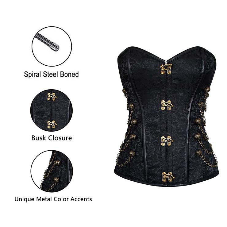 Black Jacquard Weave Corset, Cheap Steel Bone Corset, Women