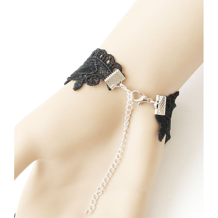 Vintage Bracelet, Gothic Bracelet, Lace Bracelet, Cheap Wristband, Victorian Bracelet, Gothic Bow Bracelet, Vintage Black Lace Wristband, Bracelet with Ring, #J17766