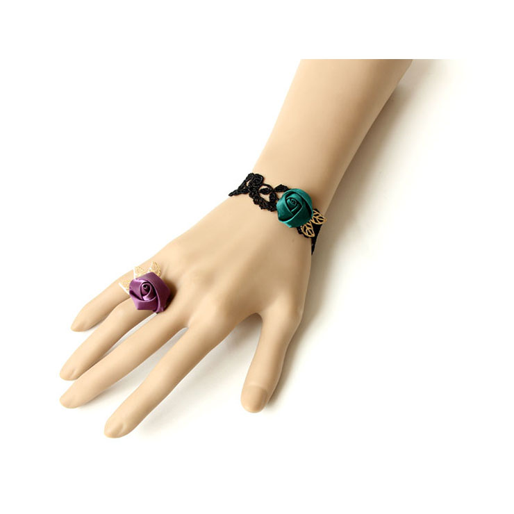 Vintage Bracelet, Gothic Bracelet, Lace Bracelet, Cheap Wristband, Victorian Bracelet, Gothic Rose Bracelet, Bracelet with Ring, #J17764
