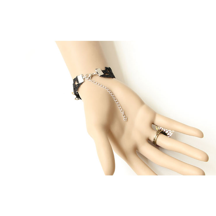 Vintage Bracelet, Gothic Bracelet, Lace Bracelet, Cheap Wristband, Victorian Bracelet, Gothic Rose Bracelet, Bracelet with Ring, #J17764