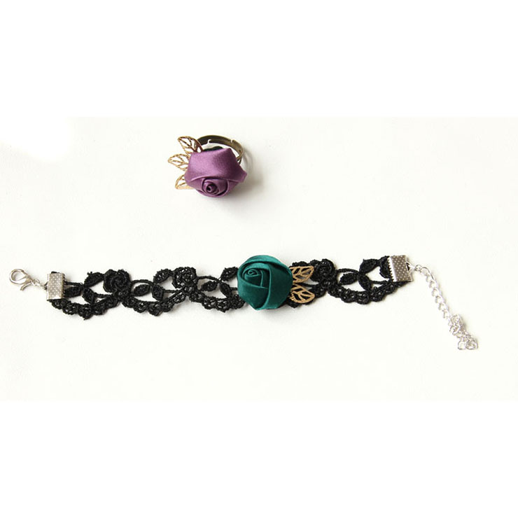 Vintage Bracelet, Gothic Bracelet, Lace Bracelet, Cheap Wristband, Victorian Bracelet, Gothic Rose Bracelet, Bracelet with Ring, #J17764