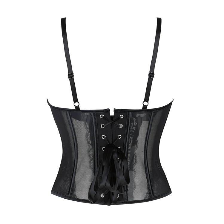 Lace corset, Adjustable bustier, Sheer mesh lingerie, Vintage corset top, Front zipper corset, Burlesque performance, Romantic intimate wear, Pin-up style, Gothic lingerie, Elegant shapewear #N23792