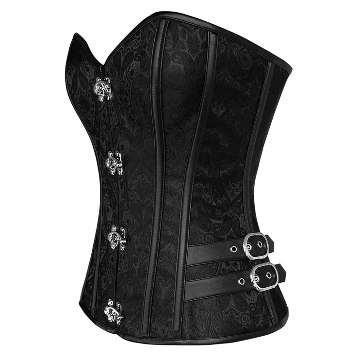 Black Steel Bone Corset, Vintage Embroidery Design Overbust Corset, Waist Cincher Training Corset, Sexy Body Shaper Outerwear Corset, #N10316