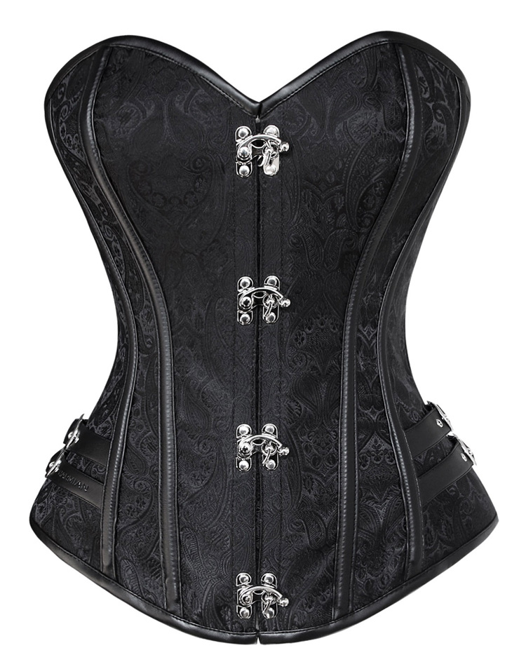 Black Steel Bone Corset, Vintage Embroidery Design Overbust Corset, Waist Cincher Training Corset, Sexy Body Shaper Outerwear Corset, #N10316