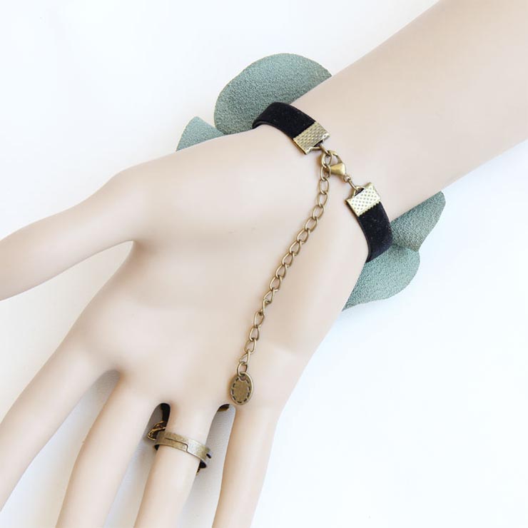 Vintage Bracelet, Vintage Green Bowknot  Bracelet, Cheap Wristband, Gothic Green Bracelet, Victorian Black Velvet Bracelet, Retro Green Wristband, Bracelet with Ring, #J18121