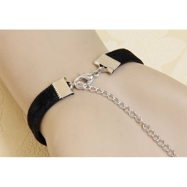 Vintage Black Bracelet, Gothic Black Bracelet, Cheap Wristband, Victorian Black Bracelet, Retro Black Wristband, Bracelet with Ring, #J18065