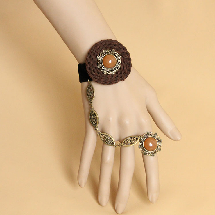 Vintage Black Bracelet, Gothic Black Bracelet, Cheap Wristband, Victorian Black Bracelet, Retro Black Wristband, Bracelet with Ring, #J18067