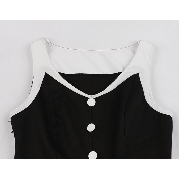 Vintage Lapel Dress, Vintage Dresses for Women, Sexy Black Dresses for Women Cocktail Party, Vintage High Waist Dress, Sleeveless Swing Daily Dress, Vintage Black and White Swing Dress, #N18585
