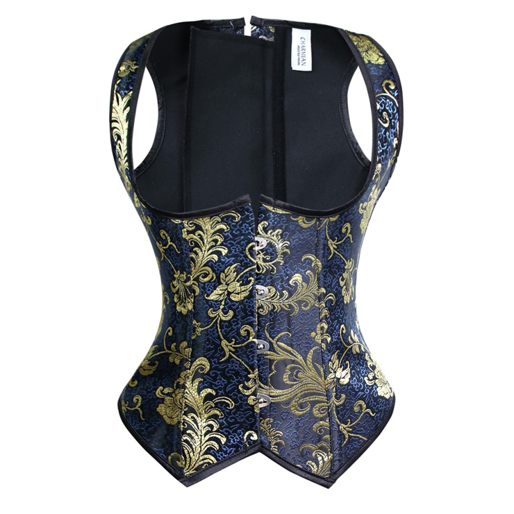 Vintage Blue Brocade Underbust Corset N8274