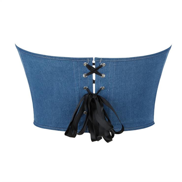 vintage corset, rosette corset, tube top corset, renaissance corset, blue corset #N23637