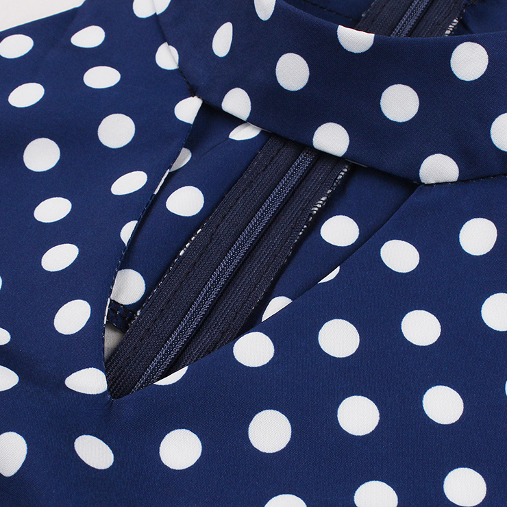 vintage dress, blue polka dot dress, halter swing dress, 1950s retro dress, pin - up dress, keyhole neck dress, flared skirt dress, summer dress, cocktail dress, rockabilly dress, feminine dress, classic polka dot, halter neck dress, vintage inspired, party dress #N23936