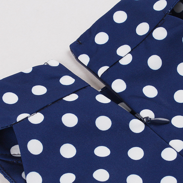 vintage dress, blue polka dot dress, halter swing dress, 1950s retro dress, pin - up dress, keyhole neck dress, flared skirt dress, summer dress, cocktail dress, rockabilly dress, feminine dress, classic polka dot, halter neck dress, vintage inspired, party dress #N23936