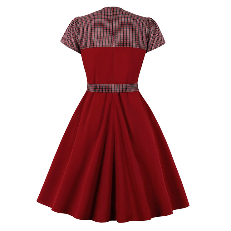 Retro Checkered Dresses for Women 1960, Vintage Cocktail Party Dress, Fashion Casual Office Lady Dress, Retro Party Dresses for Women 1960, Vintage Dresses 1950