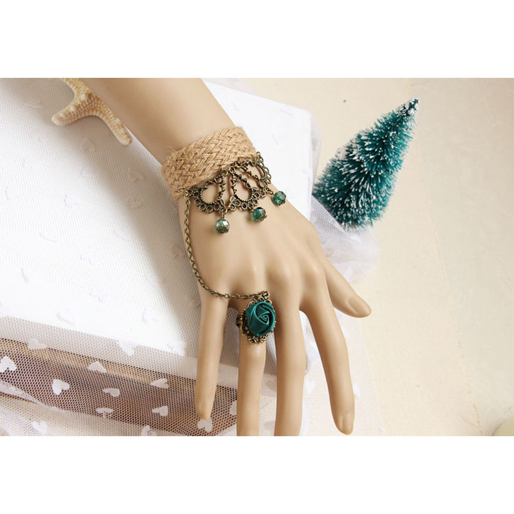 Vintage Bracelet, Gothic Bracelet, Vintage Braid Bracelet, Cheap Wristband, Victorian Bracelet, Retro Braid Wristband, Bracelet with Ring, #J17821