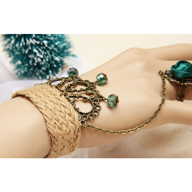 Vintage Bracelet, Gothic Bracelet, Vintage Braid Bracelet, Cheap Wristband, Victorian Bracelet, Retro Braid Wristband, Bracelet with Ring, #J17821
