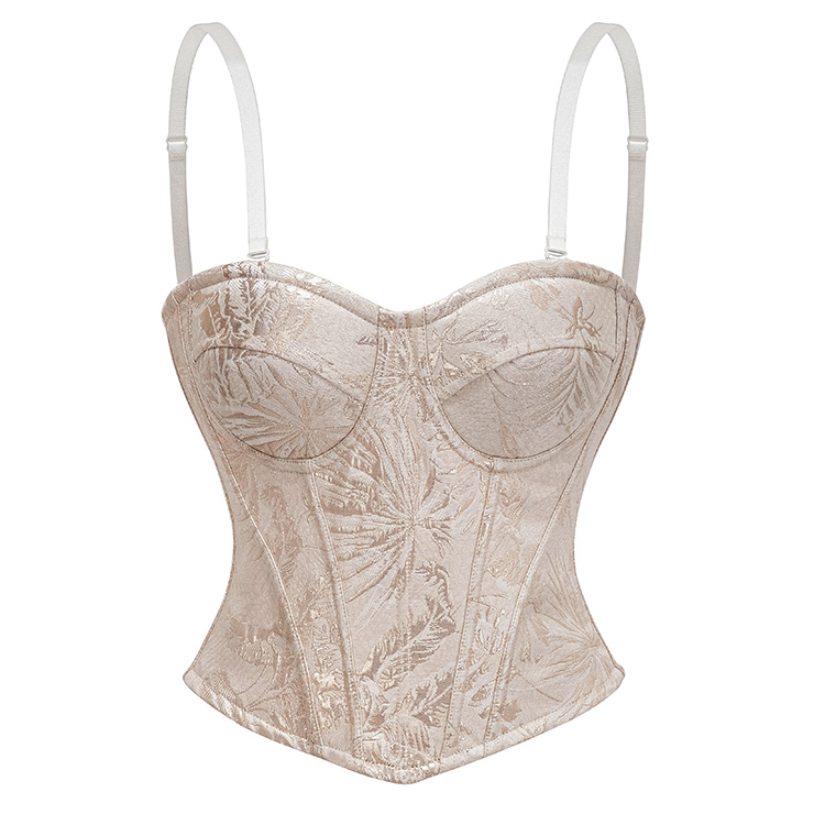 Vintage Brocade Corset Top - Victorian Satin Bustier with Adjustable Straps N23909