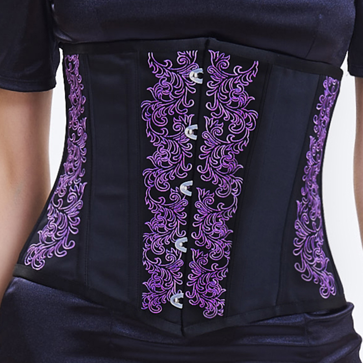 Brocade Embroidery Underbust Corset, Steel Bone Waist Training Corset, Steel Boned Brocade Corset, Steampunk Underbust Corset, #N14105