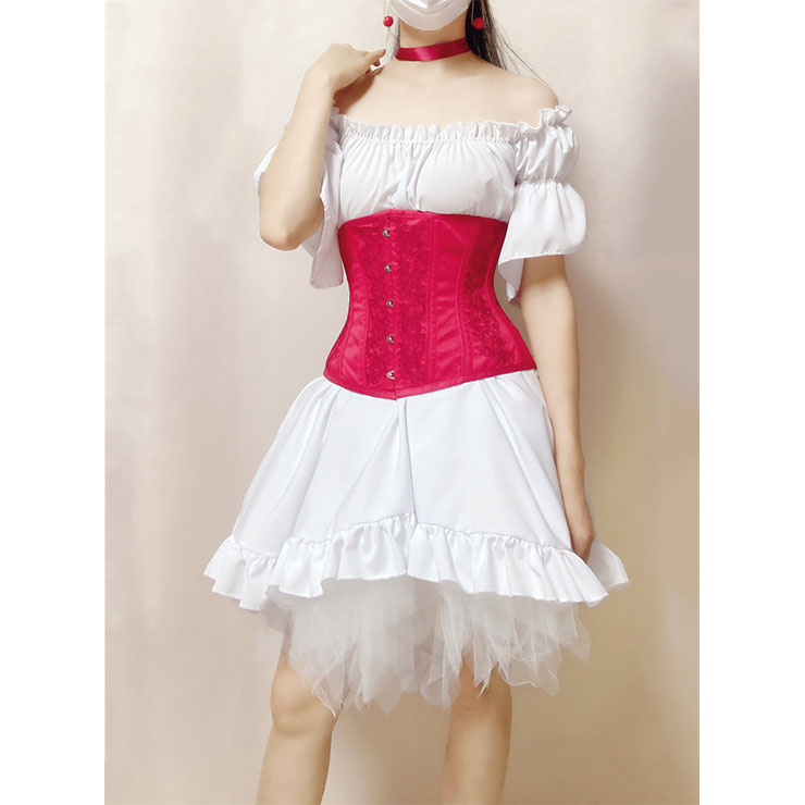 Brocade Embroidery Underbust Corset with Dress, Steel Bone Waist Training Corset, Steel Boned Brocade Corset Dress, Steampunk Underbust Corset Dress, Sexy Underbust Corset Dress, Retro Gothic Corset Dress, #N21921