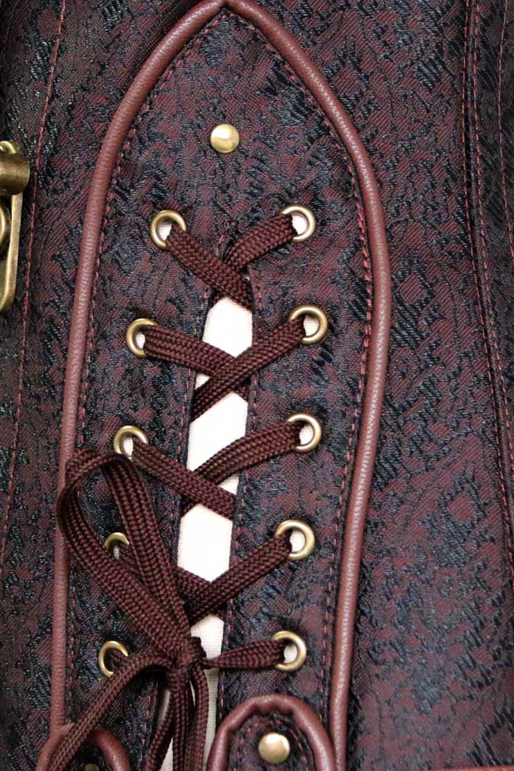 Sexy Brown Underbust Corset, Steel Boned Corset, Cheap Waist Cincher Corset, Vintage Jacquard Underbust Corset, Steampunk Corset, Steel Boned Waist Cincher, #N10634