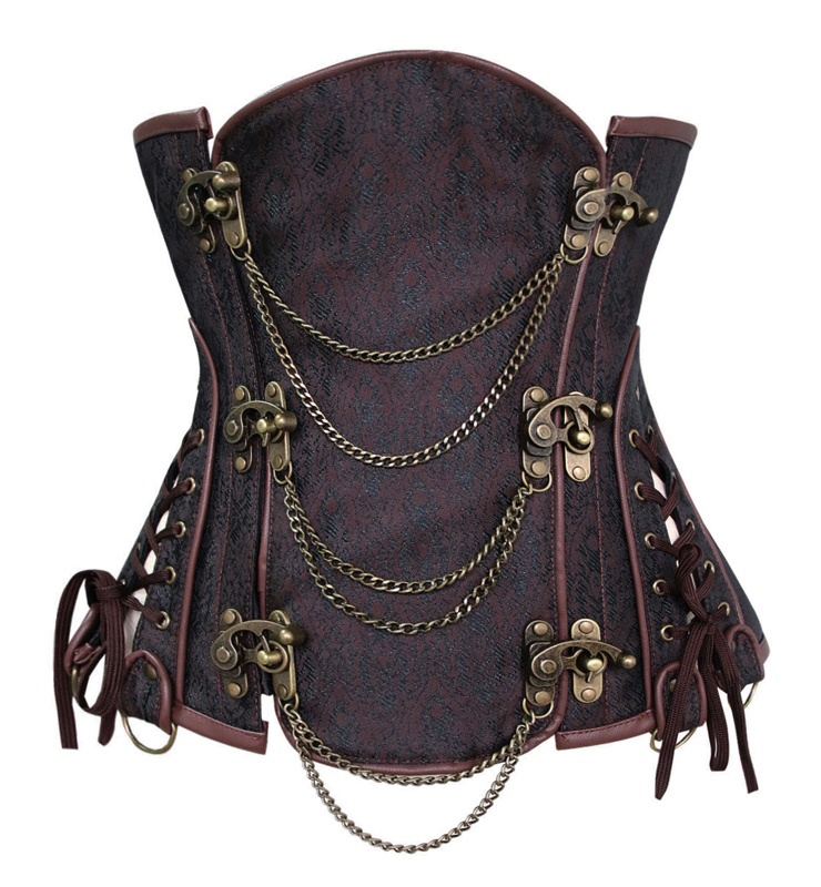 Sexy Brown Underbust Corset, Steel Boned Corset, Cheap Waist Cincher Corset, Vintage Jacquard Underbust Corset, Steampunk Corset, Steel Boned Waist Cincher, #N10634