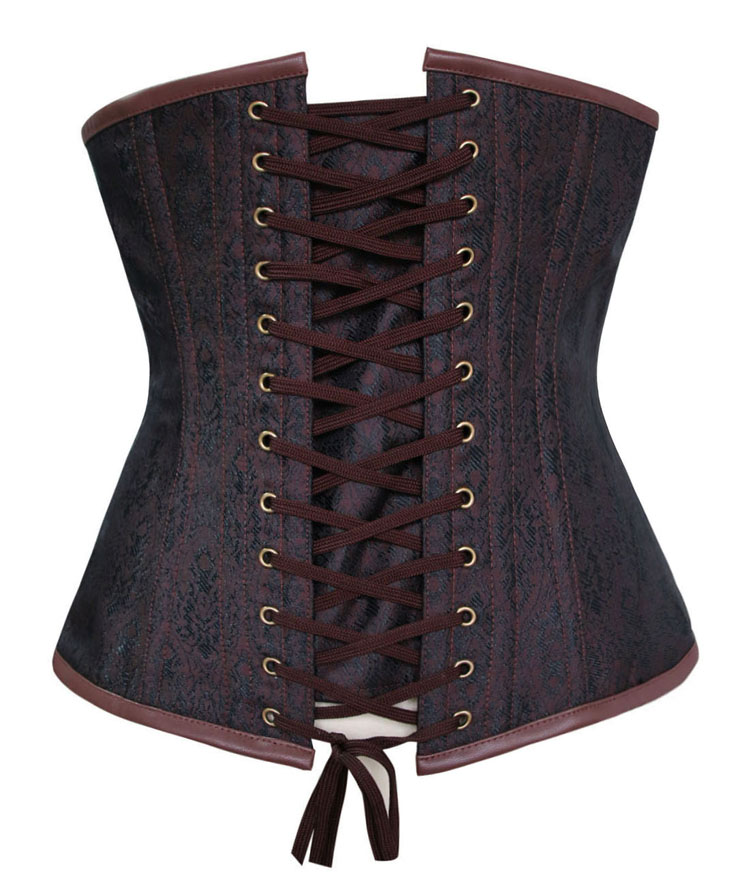 Sexy Brown Underbust Corset, Steel Boned Corset, Cheap Waist Cincher Corset, Vintage Jacquard Underbust Corset, Steampunk Corset, Steel Boned Waist Cincher, #N10634