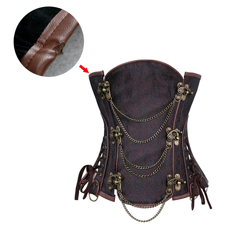 Steampunk Brown Jacquard Steel Boned Waist Cincher Underbust Corset with Little Defect N19706
