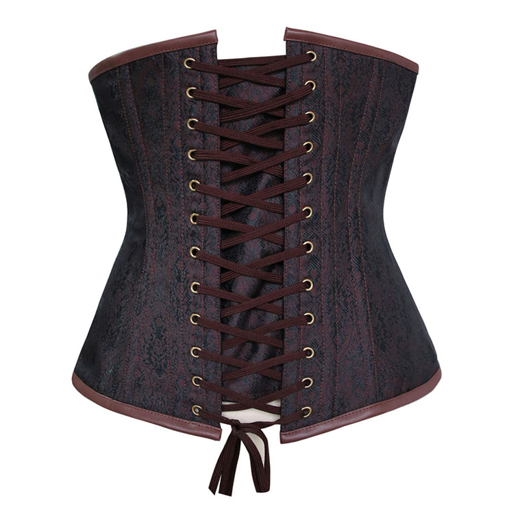 Sexy Brown Underbust Corset, Steel Boned Corset, Cheap Waist Cincher Corset, Vintage Jacquard Underbust Corset, Steampunk Corset, Steel Boned Waist Cincher, #N19706