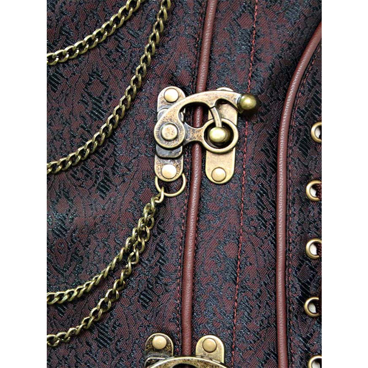 Sexy Brown Underbust Corset, Steel Boned Corset, Cheap Waist Cincher Corset, Vintage Jacquard Underbust Corset, Steampunk Corset, Steel Boned Waist Cincher, #N19706