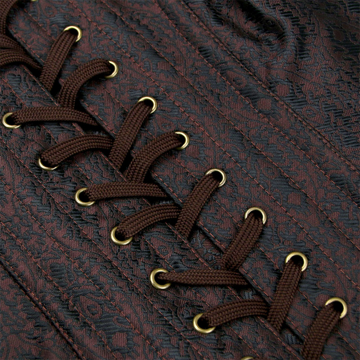 Sexy Brown Underbust Corset, Steel Boned Corset, Cheap Waist Cincher Corset, Vintage Jacquard Underbust Corset, Steampunk Corset, Steel Boned Waist Cincher, #N19706