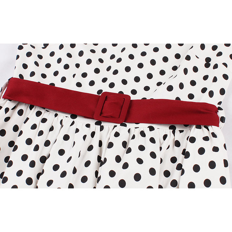 Cap Sleeve Dress, Round Collar Dress, Dot Print Dress, Vintage Dress for Women, Back Zipper Dress, Midi Vintage Dress, Slim Waist Dress, #N15424