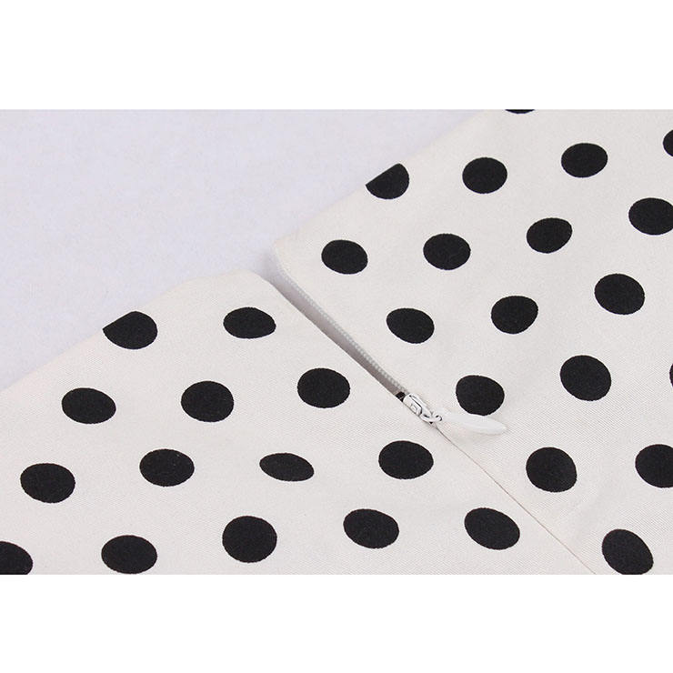 Cap Sleeve Dress, Round Collar Dress, Dot Print Dress, Vintage Dress for Women, Back Zipper Dress, Midi Vintage Dress, Slim Waist Dress, #N15424