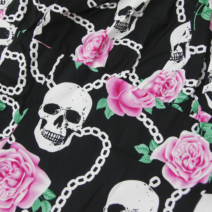 Skull and Flower Print T-shirt, Vintage Casual Short Sleeve Tops, Printed Slim Fit T-shirt, Women