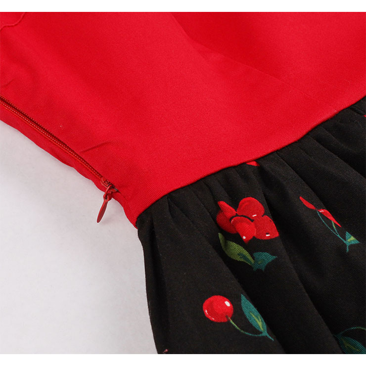Cute Cherry Print A-line Swing Dress, Retro Cheery Print Dresses for Women 1960, Vintage Dresses 1950