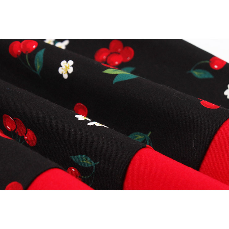 Cute Cherry Print A-line Swing Dress, Retro Cheery Print Dresses for Women 1960, Vintage Dresses 1950