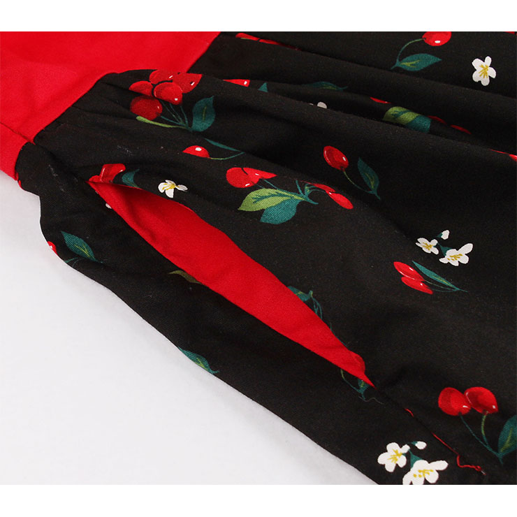 Cute Cherry Print A-line Swing Dress, Retro Cheery Print Dresses for Women 1960, Vintage Dresses 1950