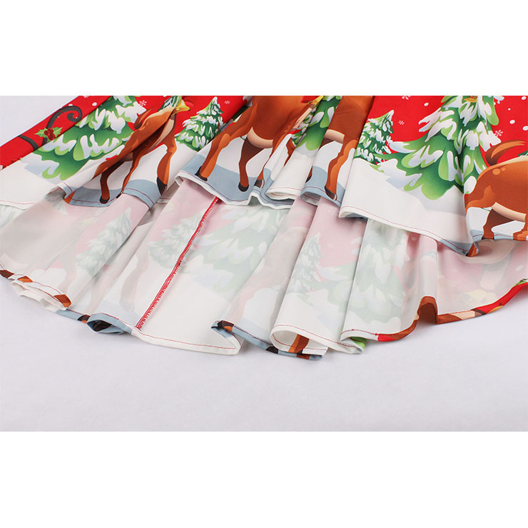 Vintage Dress for Women Red, Christmas Dresses for Women Cocktail Party, Casual Swing Dress, Short Sleeves High Waist Swing Dress, Christmas Reindeer Print Dress, Christmas Party Dress, #N18377