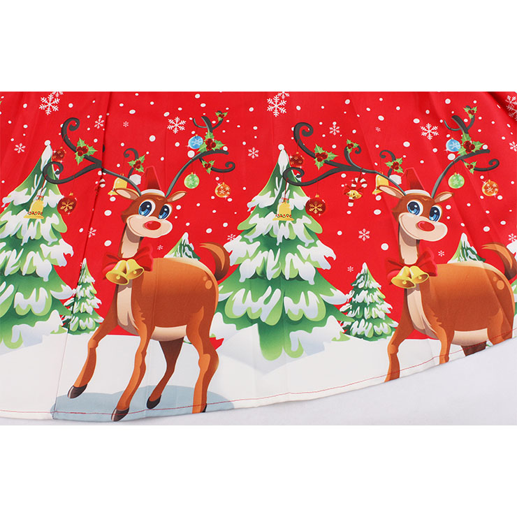 Vintage Dress for Women Red, Christmas Dresses for Women Cocktail Party, Casual Swing Dress, Short Sleeves High Waist Swing Dress, Christmas Reindeer Print Dress, Christmas Party Dress, #N18377