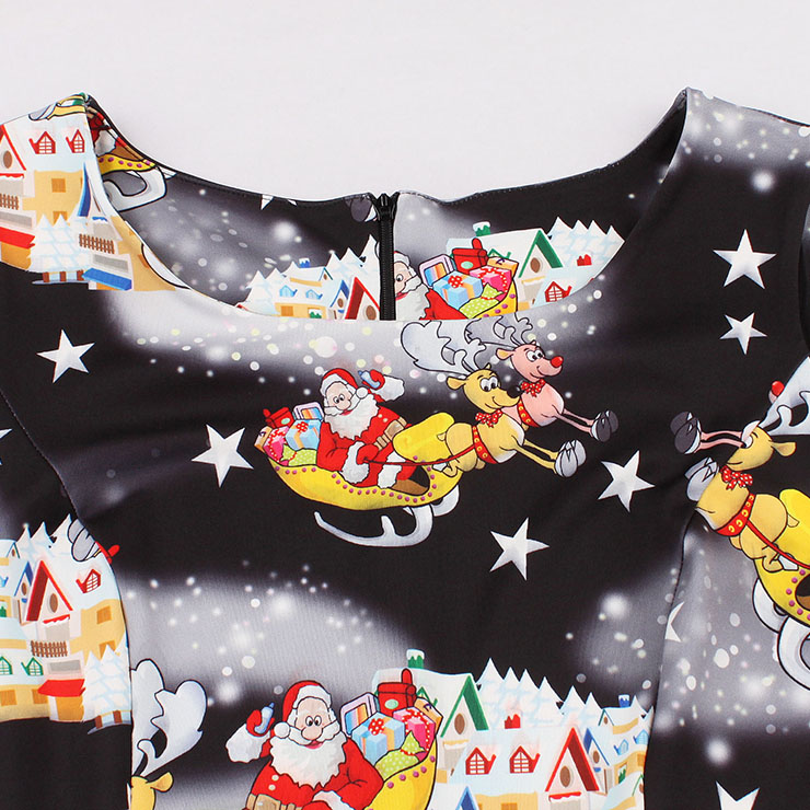 Vintage Dress for Women, Christmas Dresses for Women Cocktail Party, Casual Swing Dress, Sleeveless Swing Dress, Christmas Print Dresses, Christmas Party Dress, #N15127