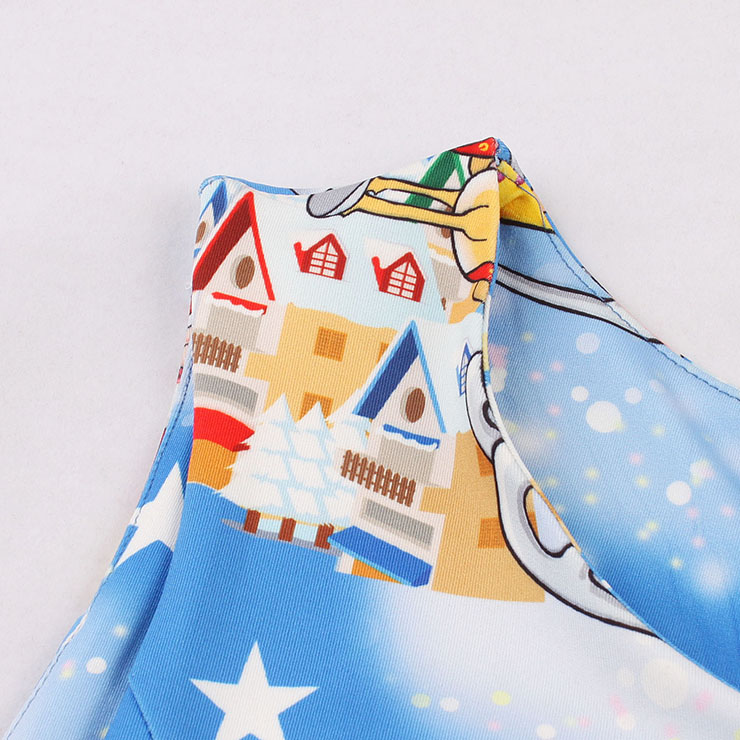 Vintage Dress for Women Blue, Christmas Dresses for Women Cocktail Party, Casual Swing Dress, Sleeveless Swing Dress, Christmas Print Dresses, Christmas Party Dress, #N15128