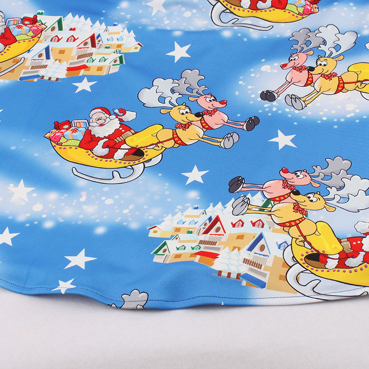 Vintage Dress for Women Blue, Christmas Dresses for Women Cocktail Party, Casual Swing Dress, Sleeveless Swing Dress, Christmas Print Dresses, Christmas Party Dress, #N15128