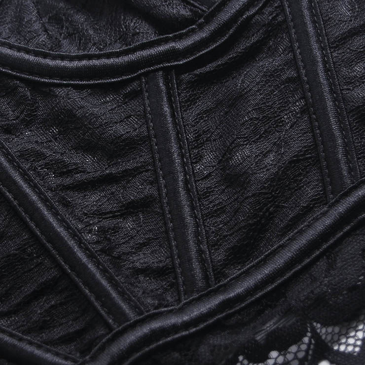 corset, bustier, black lace, back lace-up, boned, sweetheart neckline, scalloped trim, gothic, bridal, wedding, party, layering, feminine, vintage, cropped #N23927