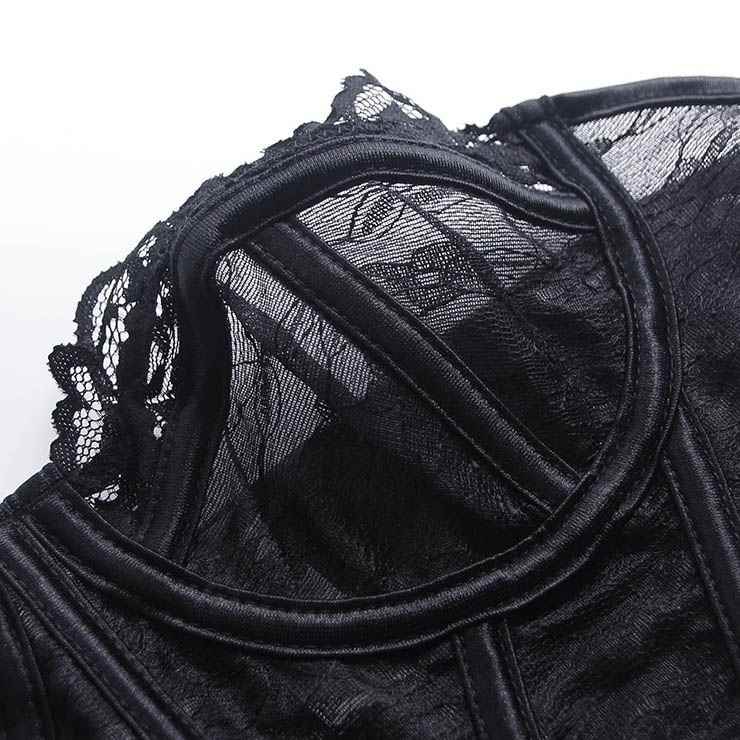 corset, bustier, black lace, back lace-up, boned, sweetheart neckline, scalloped trim, gothic, bridal, wedding, party, layering, feminine, vintage, cropped #N23927