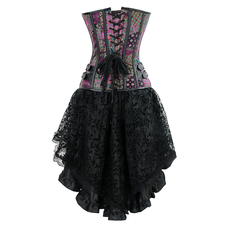 Steampunk Corset and Skirt Set, Skirt Set with Corset, Fashion Corset and Petticoat for Women, Vintage Corset&Skirt Set, Steampunk Costume Outfit, #N12545