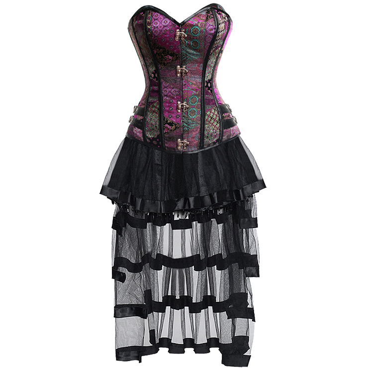 Charming Sexy Vintage Jacquard Overbust Corset And Skirt Set N12546 — free download