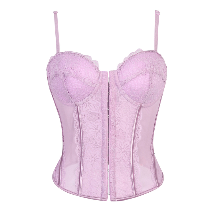 Purple Romantic Corset​​ - Delicate Lace & Mesh Sheer Bustier N23795