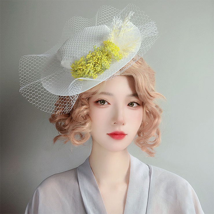 Retro Fancy Fascinator Bowler-hat Hair Clip, Party Hairpin, Fashion Ball Hair Accessory, Fancy Victorian Style Fascinator Hair Clip, Vintage Fishnet Fascinator Hairpin for Women, Gothic Style Hair Clip, Halloween Party Hairclip, #J21677