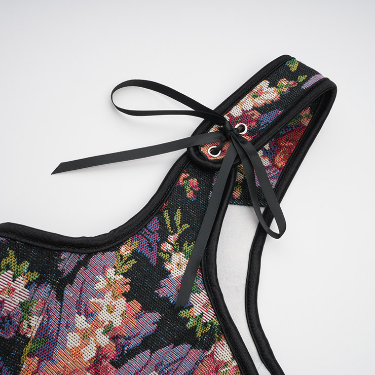 Vintage corset top, floral bustier, adjustable lace-up, women