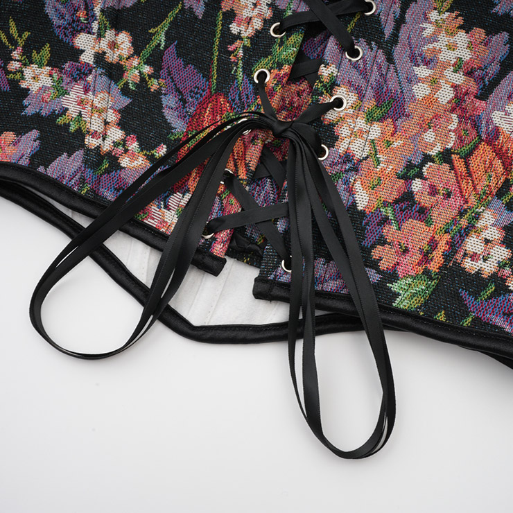 Vintage corset top, floral bustier, adjustable lace-up, women