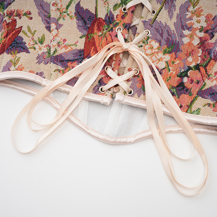 Vintage corset top, floral bustier, adjustable lace-up, women